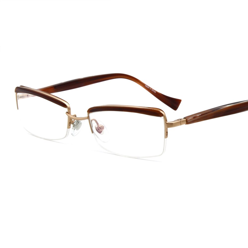 Optical Eyeglass Metal Rectangle Frame Acetate Temple Office Lady Women Gray Demi Color Home Outgoing LX-B0037