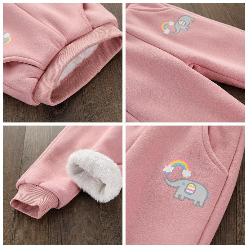 lässig Winter Hosen mit Pelz Baby Mädchen Jungen verlieren Hosen Baumwolle lässig Kleinkind Gedruckt Regenbogen Sport Schlauch Elastische Schlauch