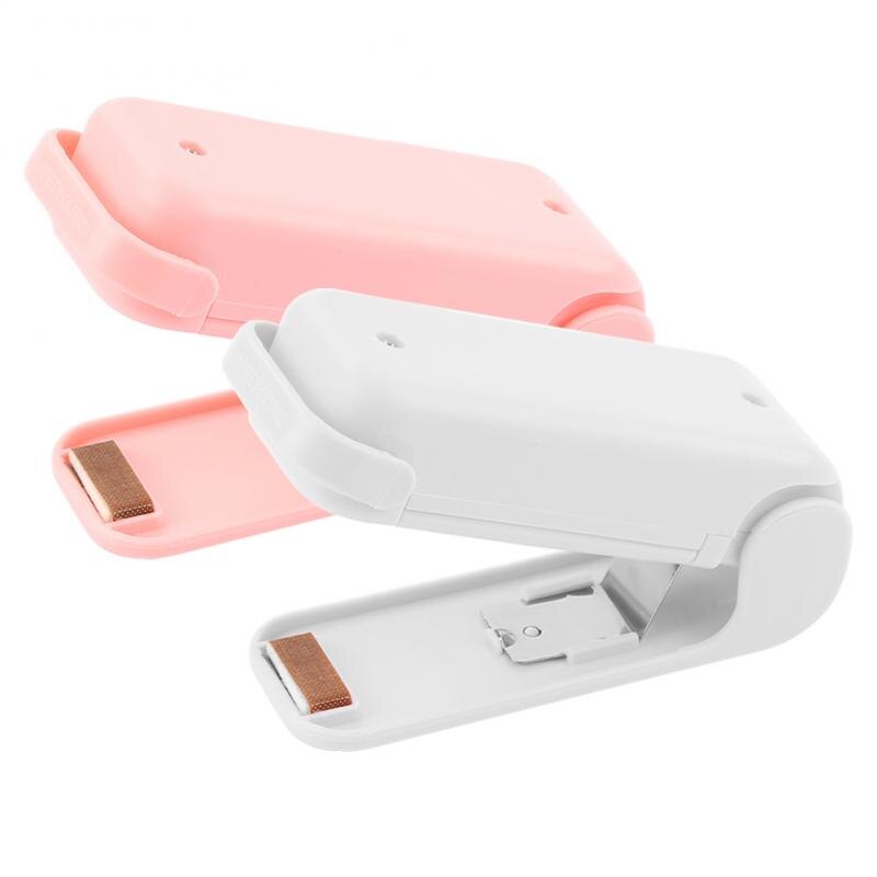 Przenośna mini zgrzewarka robić opakowań z tworzyw, poręczna, maszynka robić zgrzewania, przenośna, skleja, uszczelnia, zamyka, przekąnarty, kuchnia: 1biały 1różowy