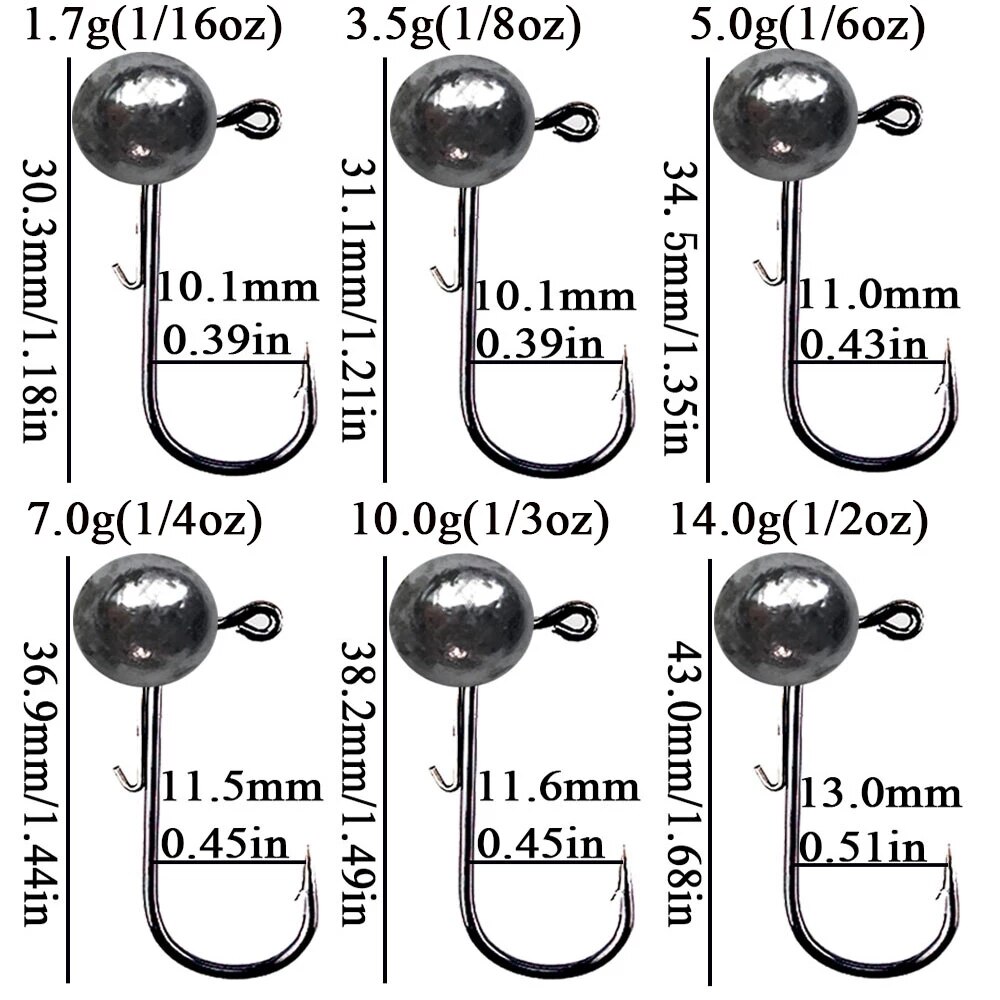Hameçon de pêche à tête plombée pour ver mou, crochet de pêche à tête plombée, 2g 3g 5g 7g 10g 15g 20g, 5 pièces/10 pièces