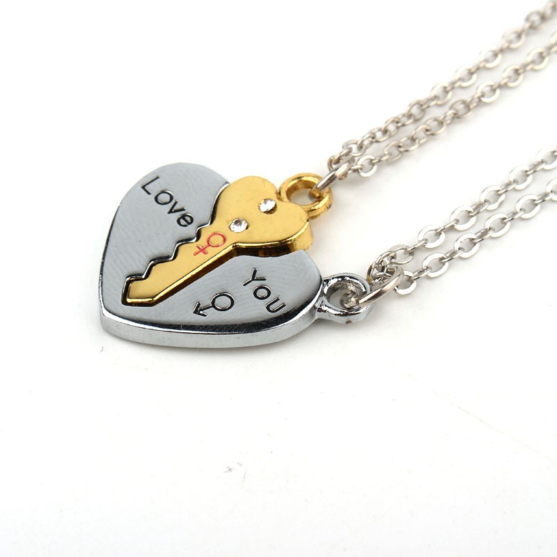 2 stks/set Liefde Sleutel Hart Hanger Kettingen voor Vrouwen Mannen Lovers 'Paar Sieraden Gebroken Hart Ketting Valentine N1362