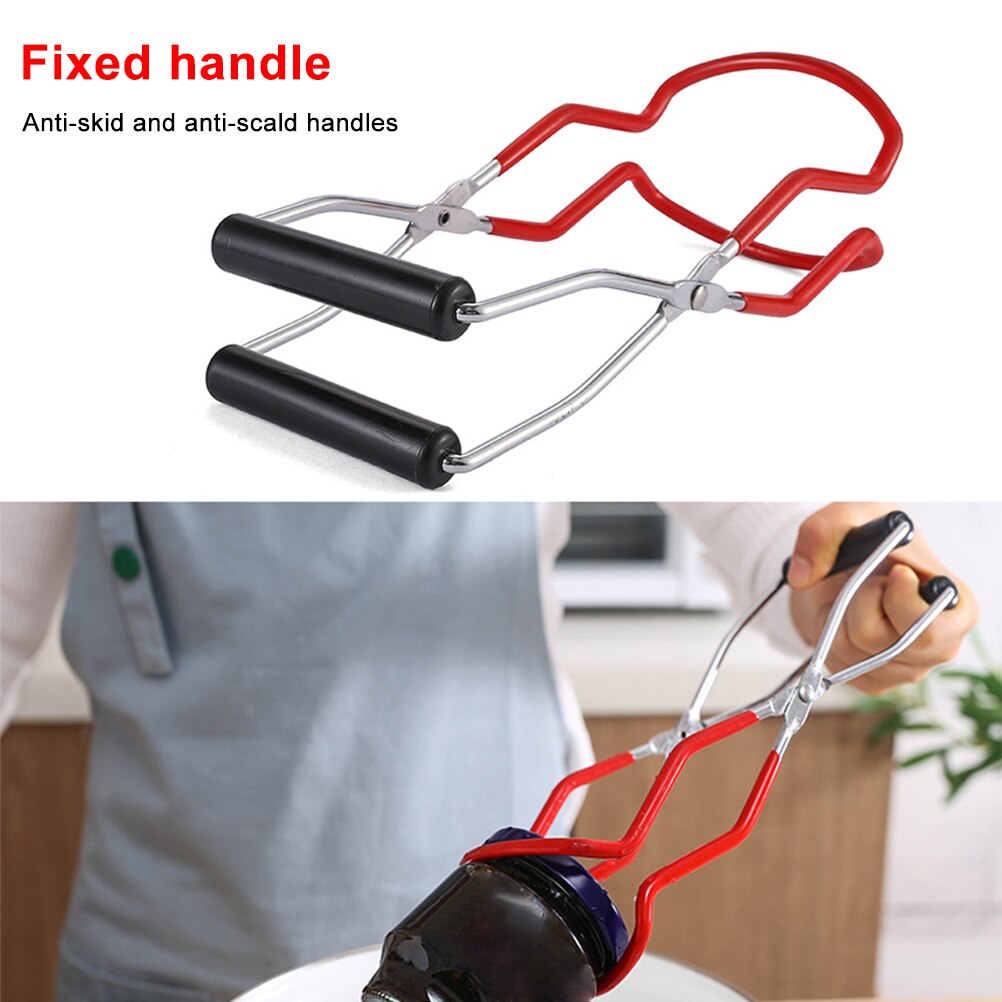 Canning Jar Lifter with Grip Handle Canning Tongs Stainless Steel Anti-Scalding Anti-Slip Wide-Mouth Clip for Kitchen Restaurant