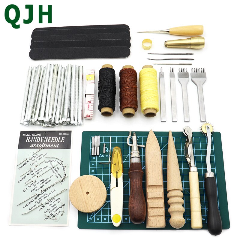 Leather Craft Tools Kit Hand Sewing Stitching Punch Carving Work Saddle Leathercraft Accessories 45/44/25/15PCS