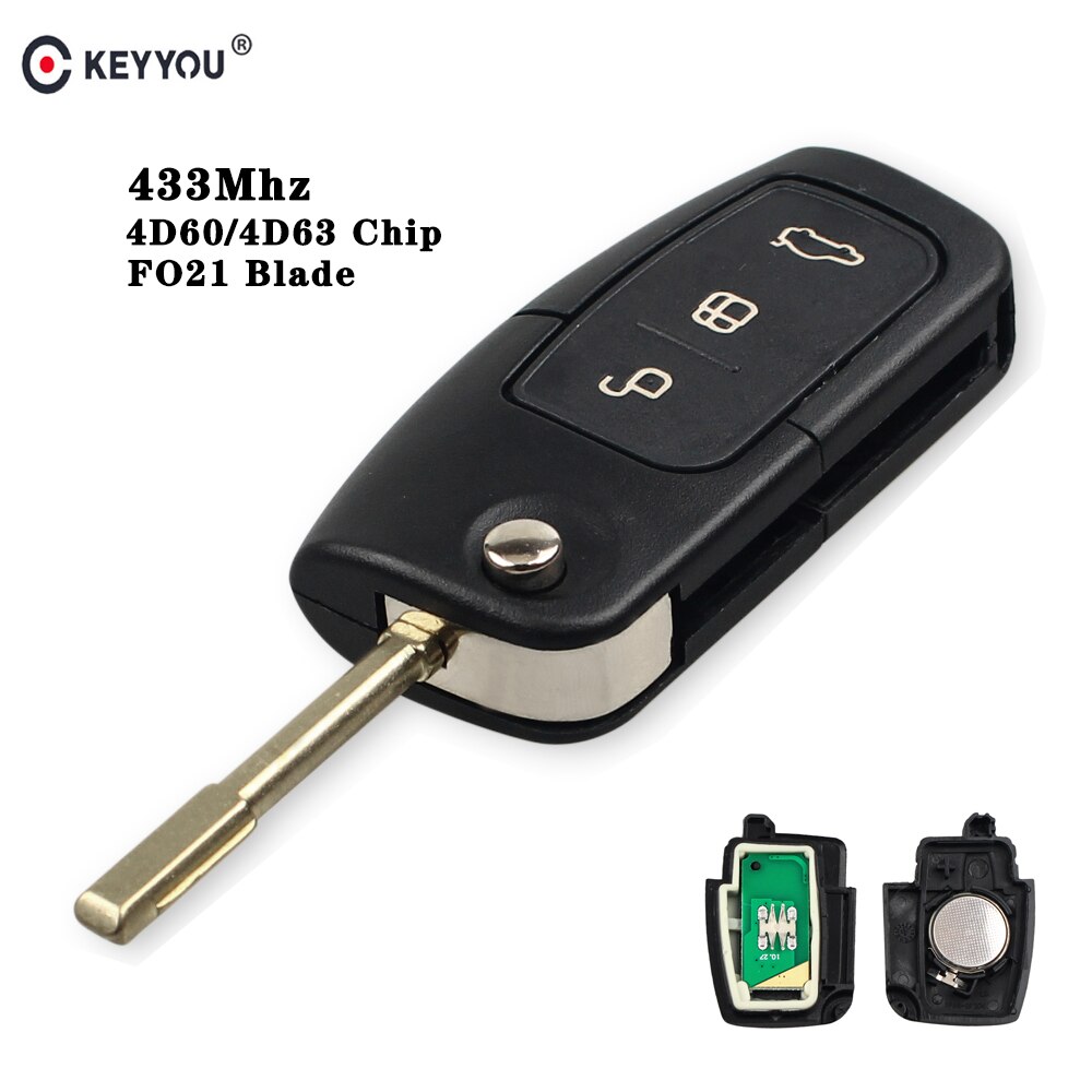 Keyyou 433 Mhz 3 Knoppen Flip Folding Auto Afstandsbediening Voor Ford Mondeo Focus Fiesta C Max S Max Galaxy