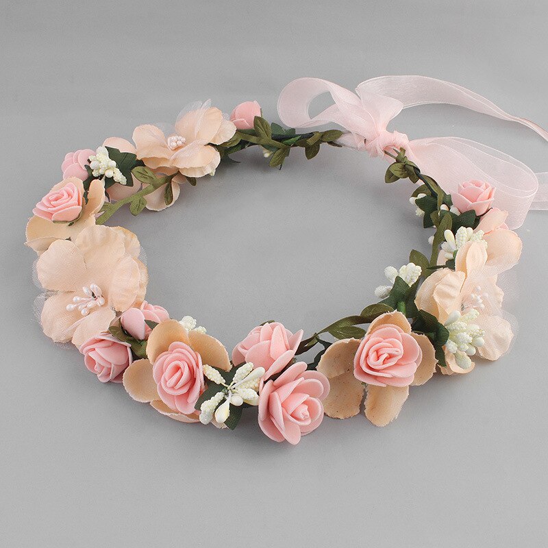 Tocado de novia con corona de rosas, diadema de encaje Floral a la , diadema Tricolor opcional, diadema de playa: Rosa