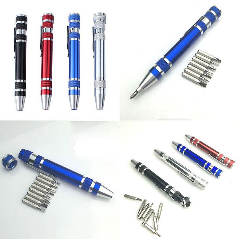 Multifunctionele 8 In 1 Mini Aluminium Precision Pen Schroevendraaier Schroevendraaier Set Reparatie Tools Kit Voor Mobiele Telefoon Hand Tool set