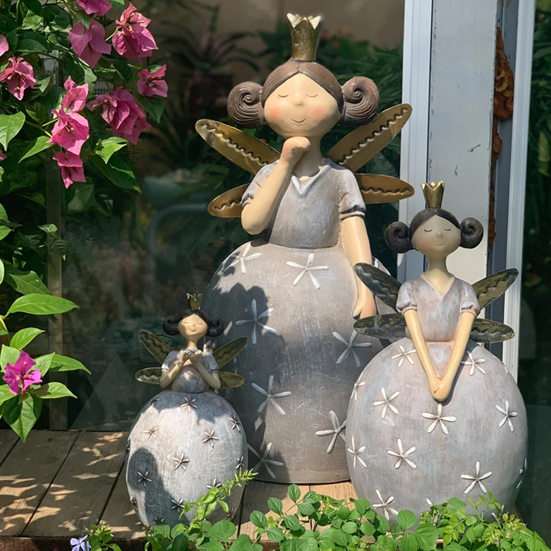 Large Outdoor Flower Fairy Statue Vintage Garden Decor Farmhouse Do Old Landscape Ornaments Rustic Patio Sculpture for Lawn
