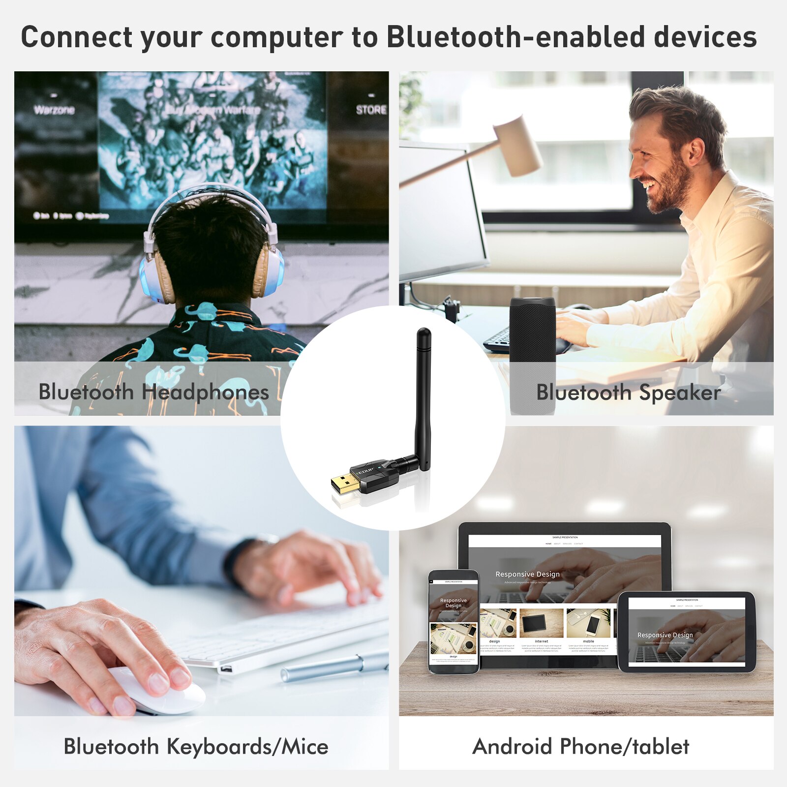 EDUP Bluetooth 5.0/4.1 USB Wireless Bluetooth Dongle Portable Bluetooth Connector Audio Music Receiver Transmitter For Computer