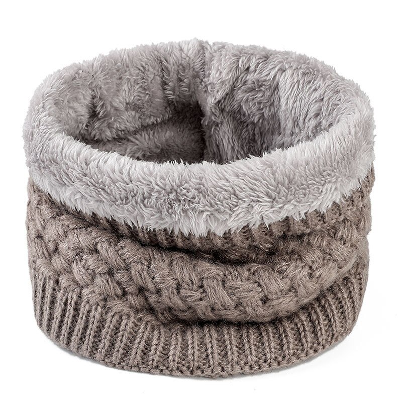 Winter Ladies Pink Red Warm Elastic Thick Knitted Circle Scarf Ring Women Men Faux Fur Neck Collar Warmer Plush Scarves: khaki
