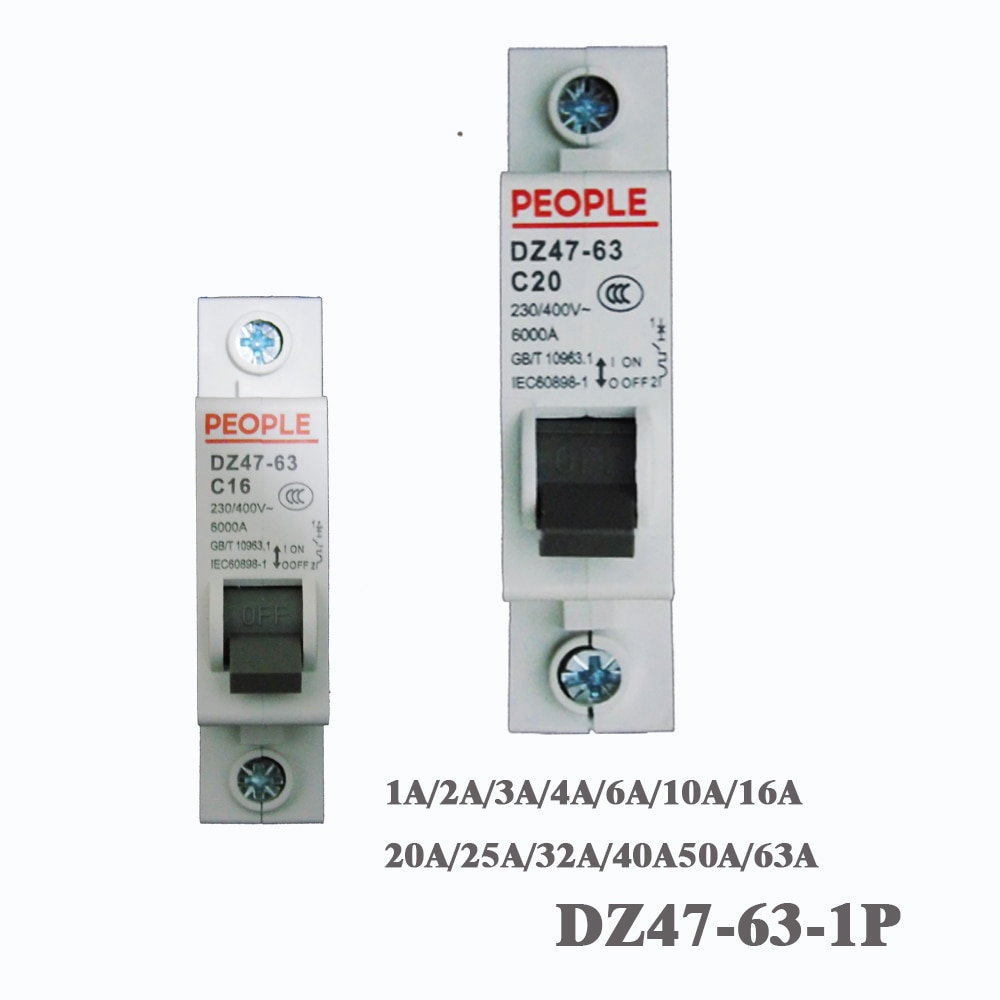 220v-400v 1p 1a/2a/3a/4a/6a/10a/16a/20a/25a/32a/40a/50a/63a dz47-63 ce godkjenning luftbryter husholdningsstrømbryter