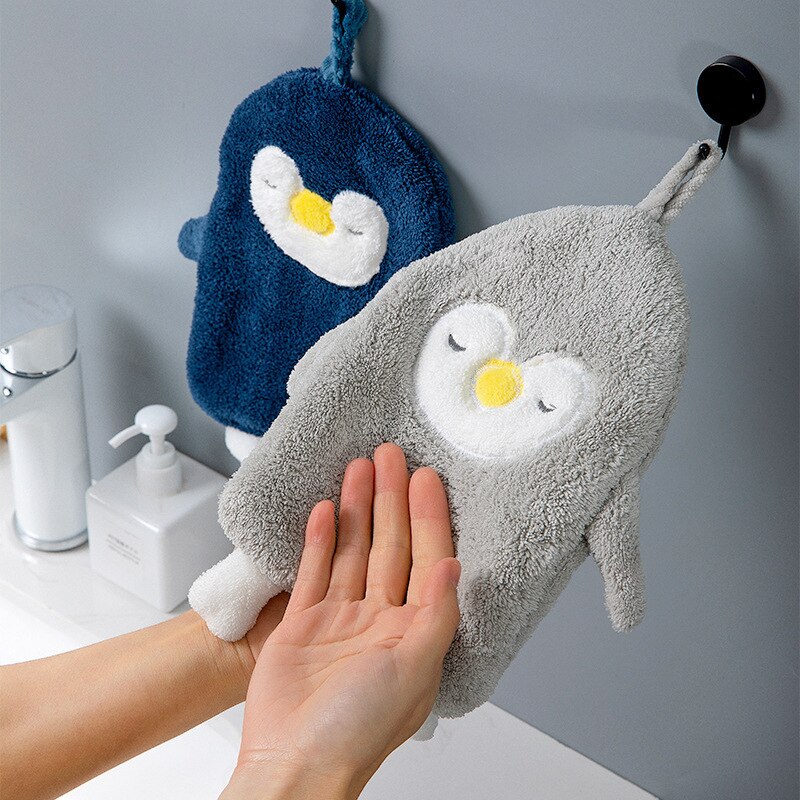 Cartoon Opknoping Handdoek Basten Zacht Koraal Fluwelen Sneldrogend Handdoeken Dier Pinguïn Keuken Zachte Badhanddoek