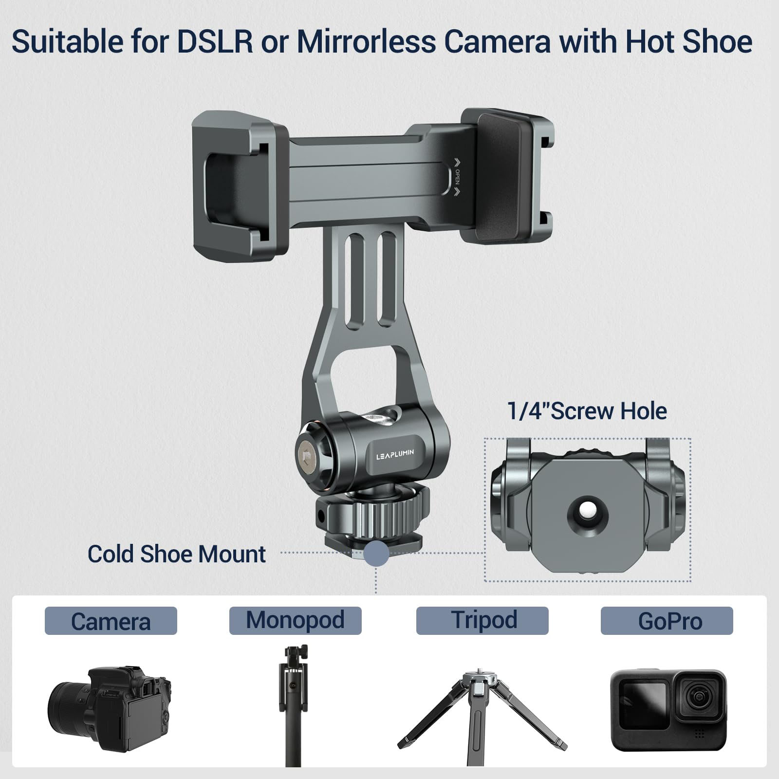 Metalowa uchwyt na telefon z uchwytem na zimne buty do statywu lampa Led 360 ° podstawka pod telefon obrotowa dla Smartphone Action Cam Dropship: Błękitny