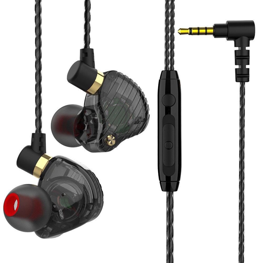 3.5mm Wired Dual Driver Earphones Stereo Bass Sport Running Headset HIFI Monitor Earbuds Handsfree With Microphone QKZ SK3: Black
