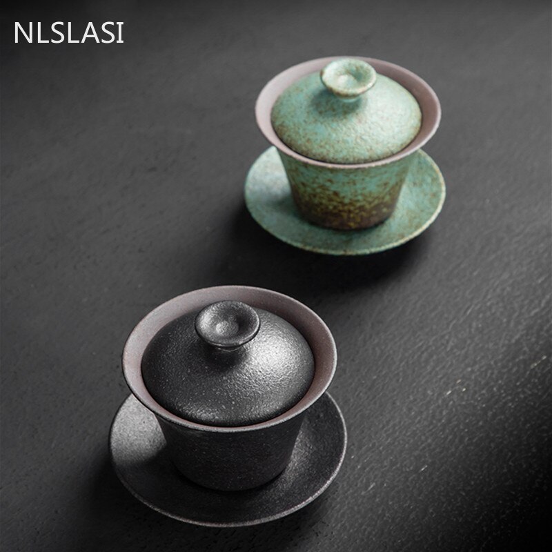 Retro Pottery Gaiwan Teacup Handmade Ceramics Tea Bowl Household Teaware Travel Drinkware Personal Cup Chinese Tea Ceremony