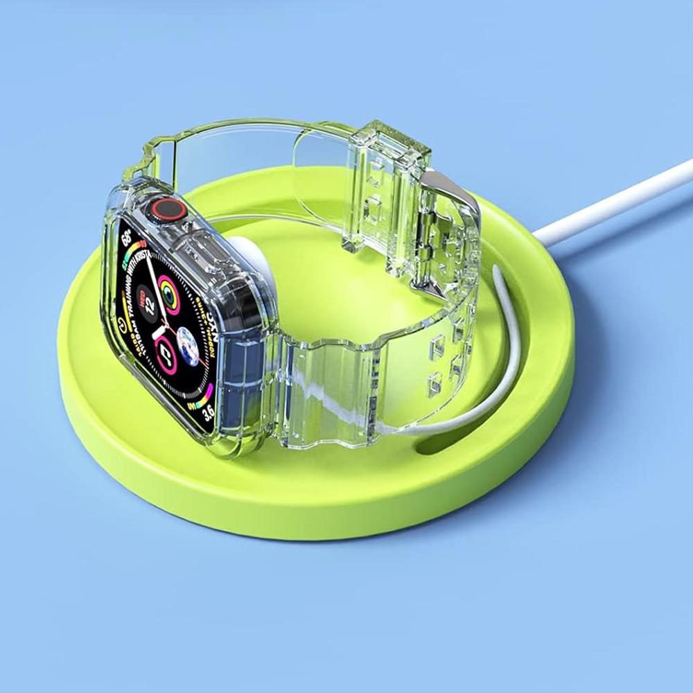 Transparentes Band + Gehäbenutzen für Apfel Uhr 9 8 7 6 SE 5 3 2 Ultra 2 49 mm, weiches transparentes Armbinde, iWatch-Armbinde 40 mm, 44 mm, 42 mm, 41 mm, 45 mm