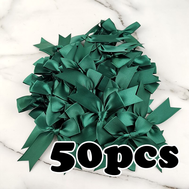 Lazos de cinta rosa para decoración de ropa, lazos de poliéster satinado hechos a mano, DIY, accesorios de decoración, 85x85mm, 50 unids/paquete: 50pcs green