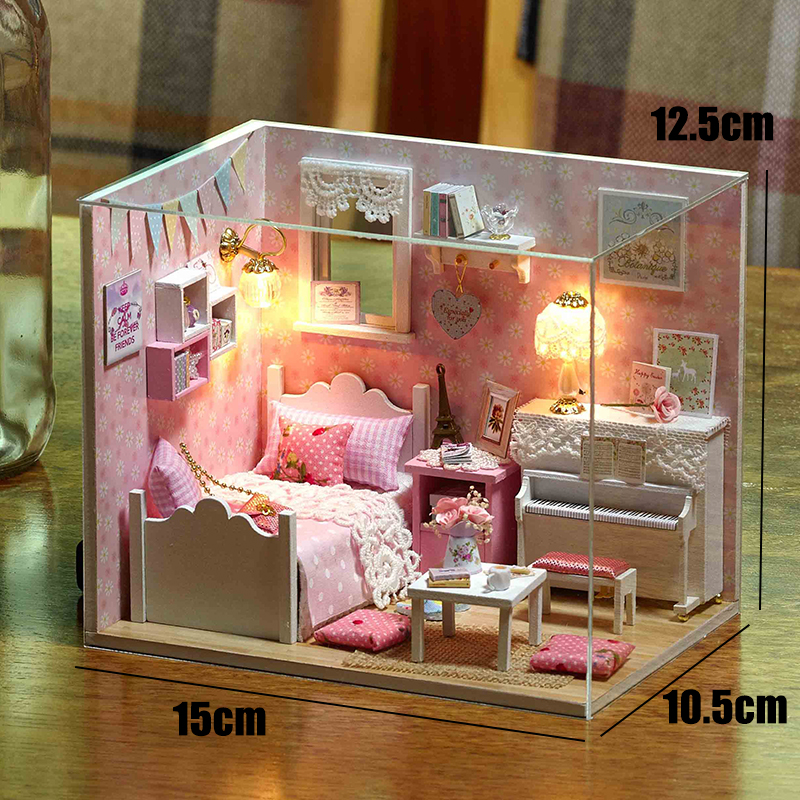 DIY 3D Bakkerij Poppenhuis Houten Miniatuur Poppenhuis Kit Meubels Modern Huis Model Speelgoed Kinderen Creatieve Meisje Verjaardagscadeautjes: Paars