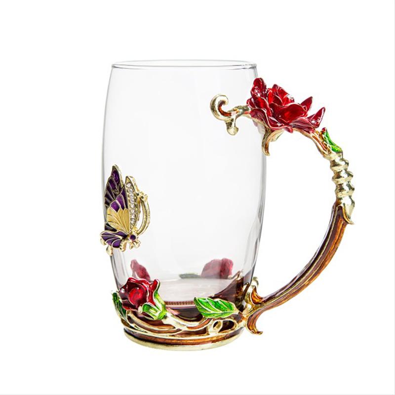 Emalje glas kop speciel gennemsigtig krystal skære mønstre til vand te kaffe hjem drikkevarer bryllup
