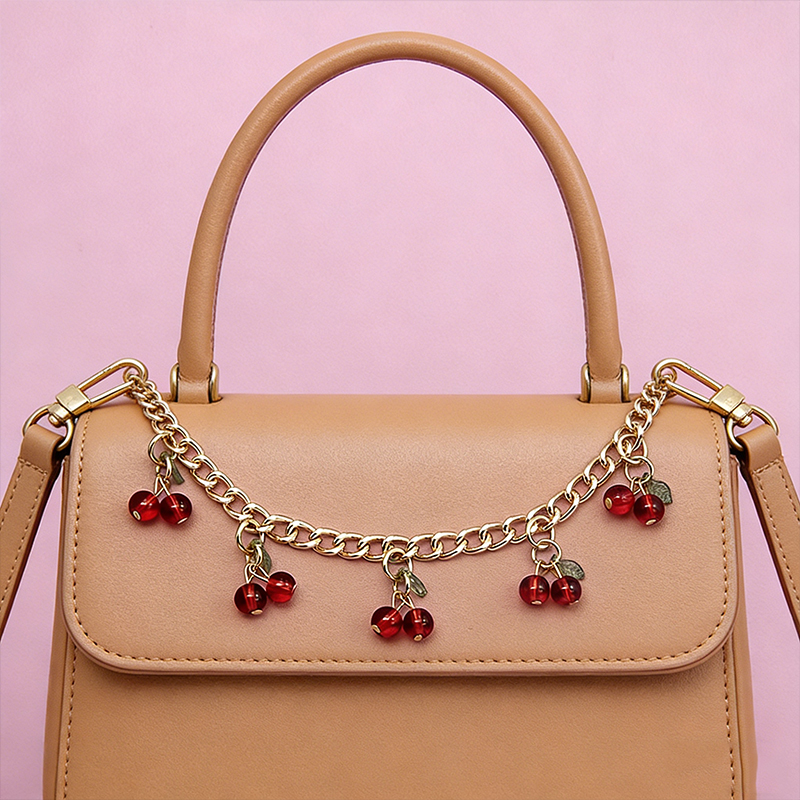 DIY Zinc Alloy Bag Hanging Chain with Cherry Pendant Detachable Clothing Pants Chain Handbag Extension Chain Bag Accessories