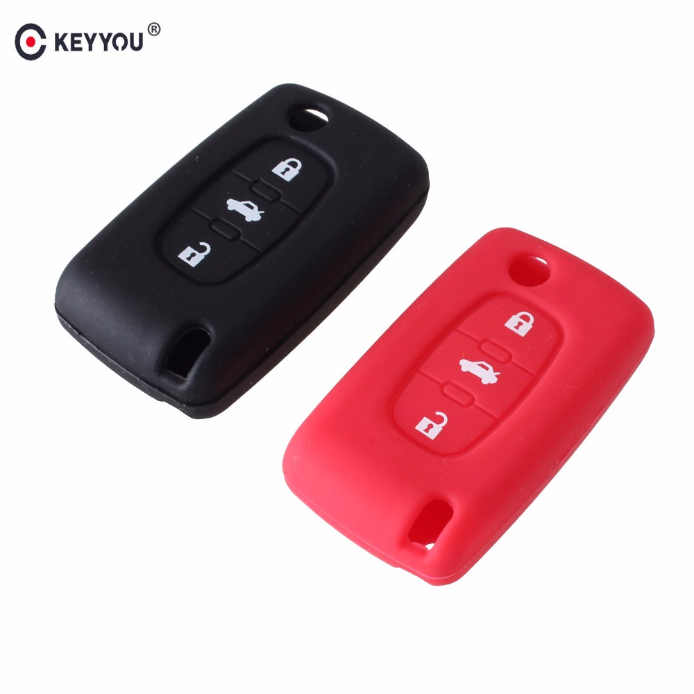Keyyou 3 Knoppen Siliconen Autosleutel Case Cover Voor Peugeot 206 207 307 308 407 408 Afstandsbediening Sleutel Protector Cover case