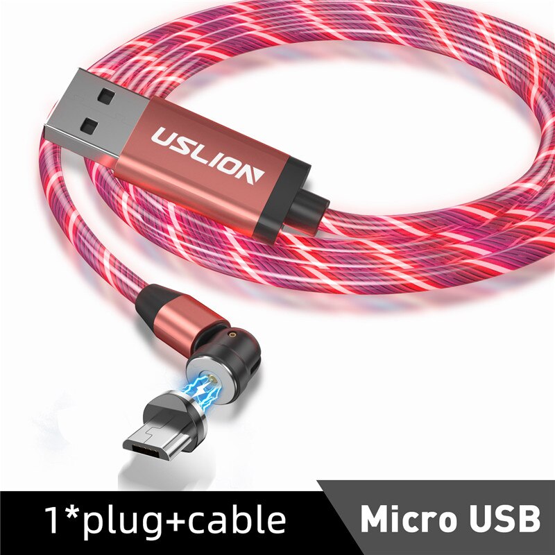 USLION Neue 540 ° Magnetische USB Kabel Stromer LED Ladung Typ C Kabel Ladegerät Mikro magnetisch Telefon USB Kabel Für iPhone Samsung: Pro Mikro rot