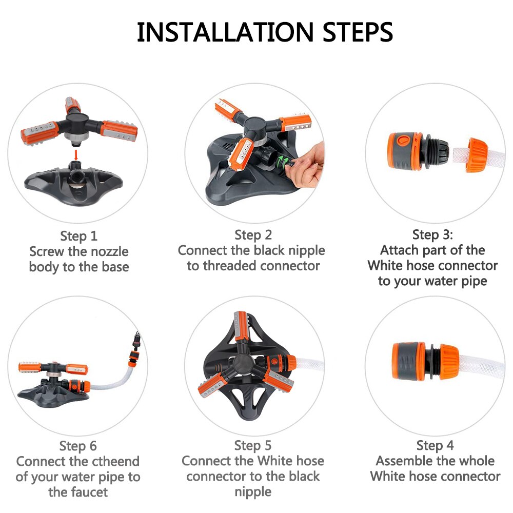 360 Degree Garden Agriculture Irrigation Device Lawn Sprinkler 3-arm Rotating Sprinklers Grass Lawn Automatic Watering Nozzles