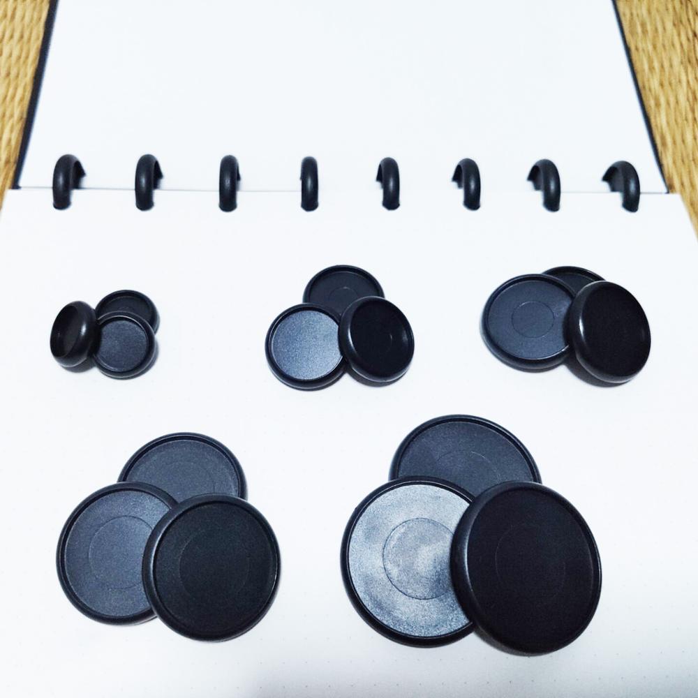 12Pcs Black Binding Discs Plastic Round Buttons Loose-leaf Coil Notebook Disc Arc T Mushroom Hole Binder Buckle Office Supplies