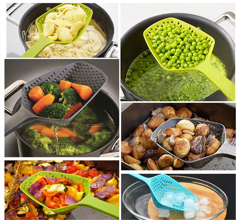 1 ud. Cuchara colador de nailon, utensilios de cocina, utensilios de cocina, accesorios para drenar vegetales, cuchara para agua, herramientas de cocina casera portátiles