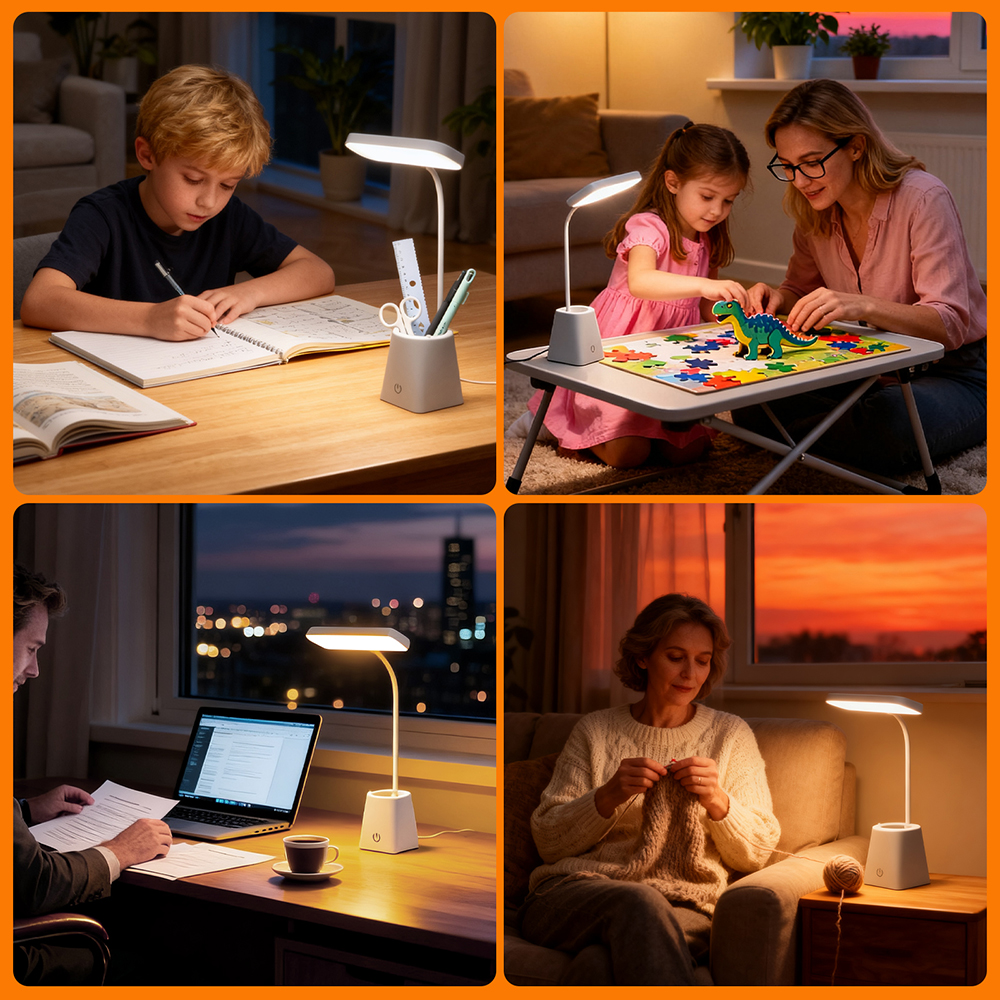 3 kleuren dimbare LED-bureaulamp met penhouder / telefoonstandaard 5V USB Touch 22 LED's Flex buislicht voor slaapkamer ﻿ Studeerkamer Kantoor
