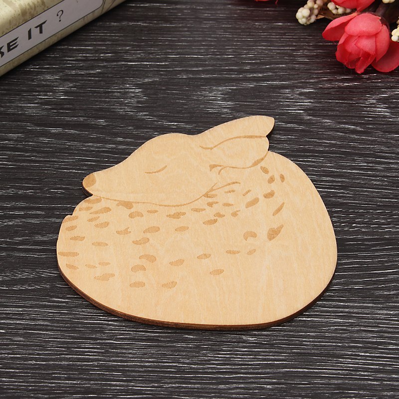 Arshen Lovely 4 unids/set gato zorro perro venado tallado posavasos de madera para taza almohadilla aislante térmico mantel estera de mesa de cocina