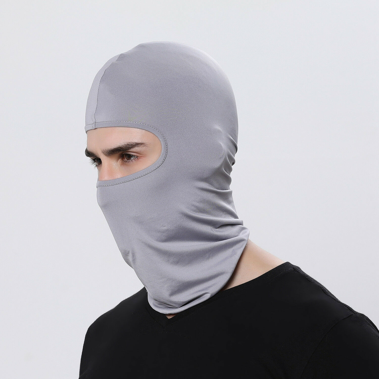 Full Face Mask Hat Balaclava lycra Ski Neck Summer Sun Ultra UV Protection Thin Beanies Skinny Skullies: Light Grey