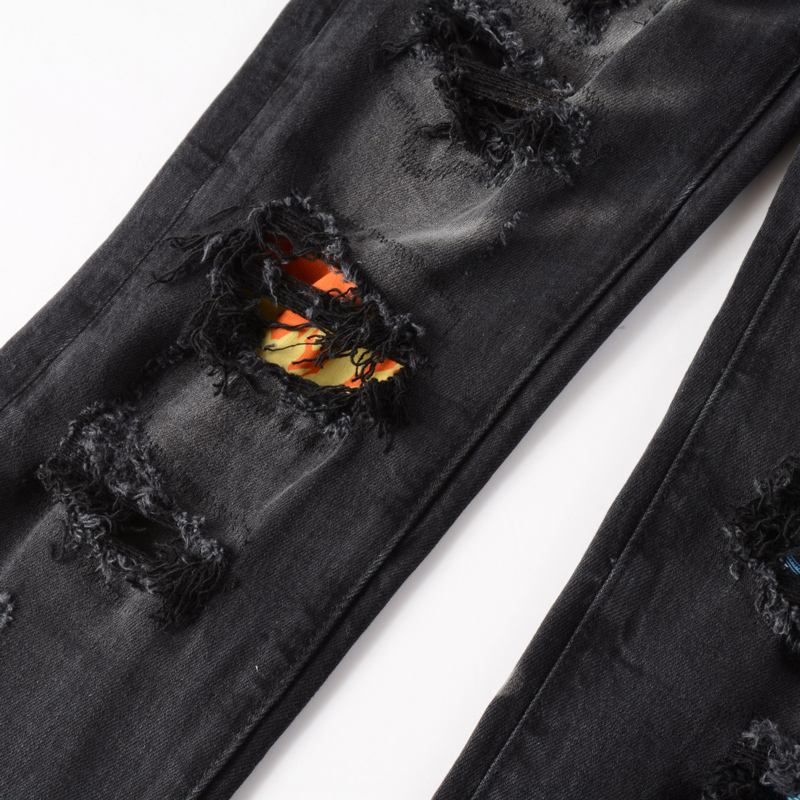 Mannen Jeans Retro Zwart Grijs Elastische Slim Fit Vernietigd Hole Ripped Jeans Mannen Patched Hip Hop Denim broek