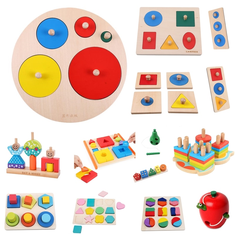 Forme in legno Geometriche Ordinamento Matematica Montessori Di Puzzle Colorato di Apprendimento In Età Prescolare Gioco Educativo Giocattoli Del Bambino del bambino