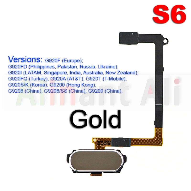 Sensor de impressão digital original, cabo flexível com botão traseiro e chave para samsung galaxy s5 s6 edge plus + mini g920f g925f g928f g900f: S6 Gold