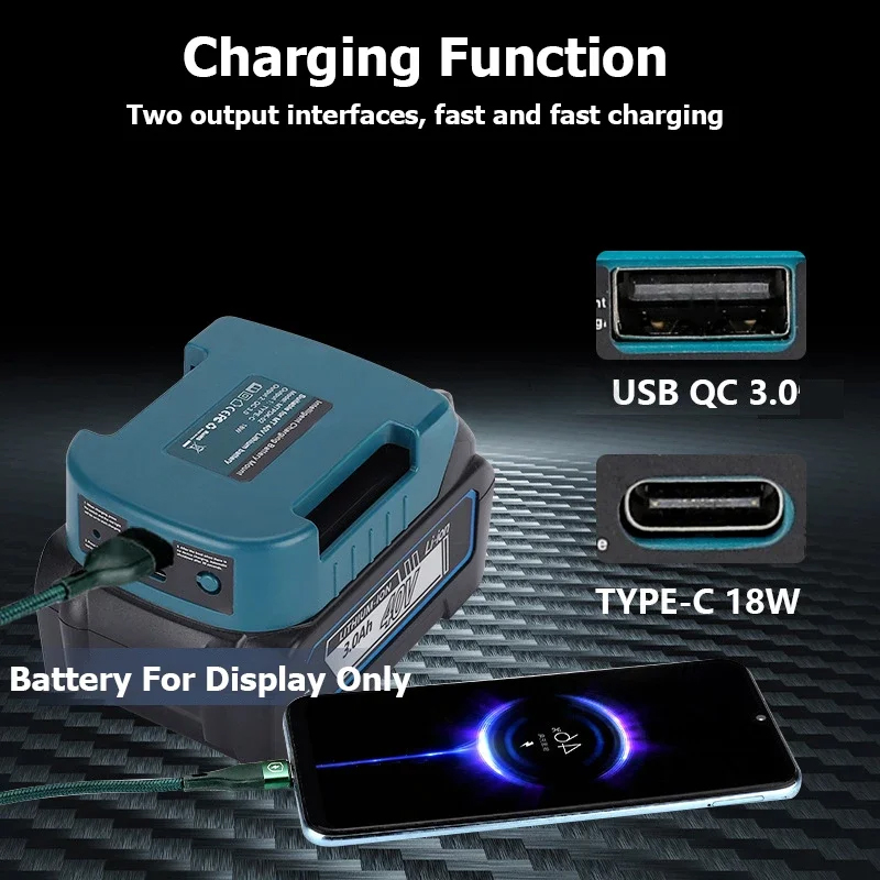 Usb-powerbank-opladeradapter til makita/ryobi/greenworks 40v li-ion-batterier med type-c-port, batteriopbevaringsetui