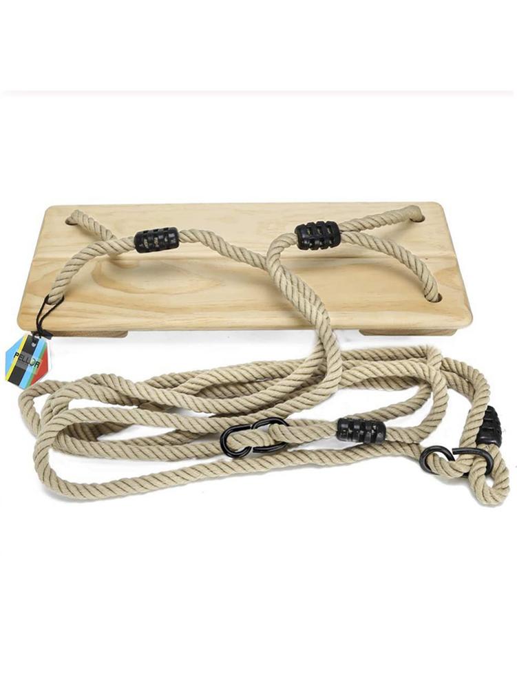 Siège de balançoire en bois classique avec corde de balançoire solide, balançoire suspendue réglable en hauteur pour intérieur et extérieur