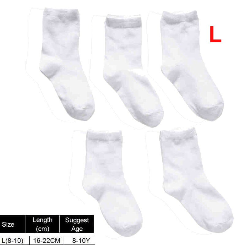 5 Pairs Kids Pure White Sock Baby Boy Girl Solid Breathable Cotton Sport Spring: L