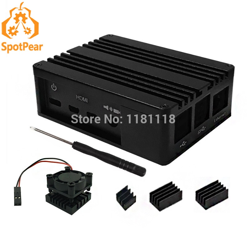 Raspberry pi 3/4 Model B aluminum black/silver case, with Fan Heatsink