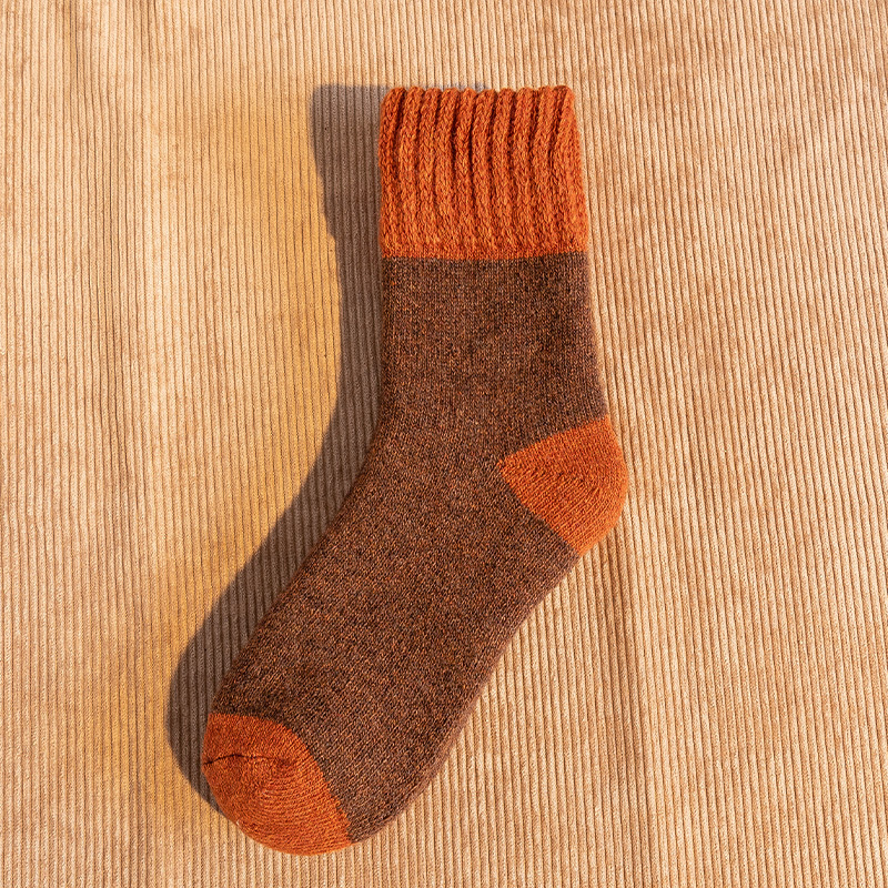 5pairs Winter Socks Stitching Color Trend Men&#39;s Super Thick Solid Loop Warm Socks Wool Socks Cold Snow Socks Large Size38-46: 5pairs Brown