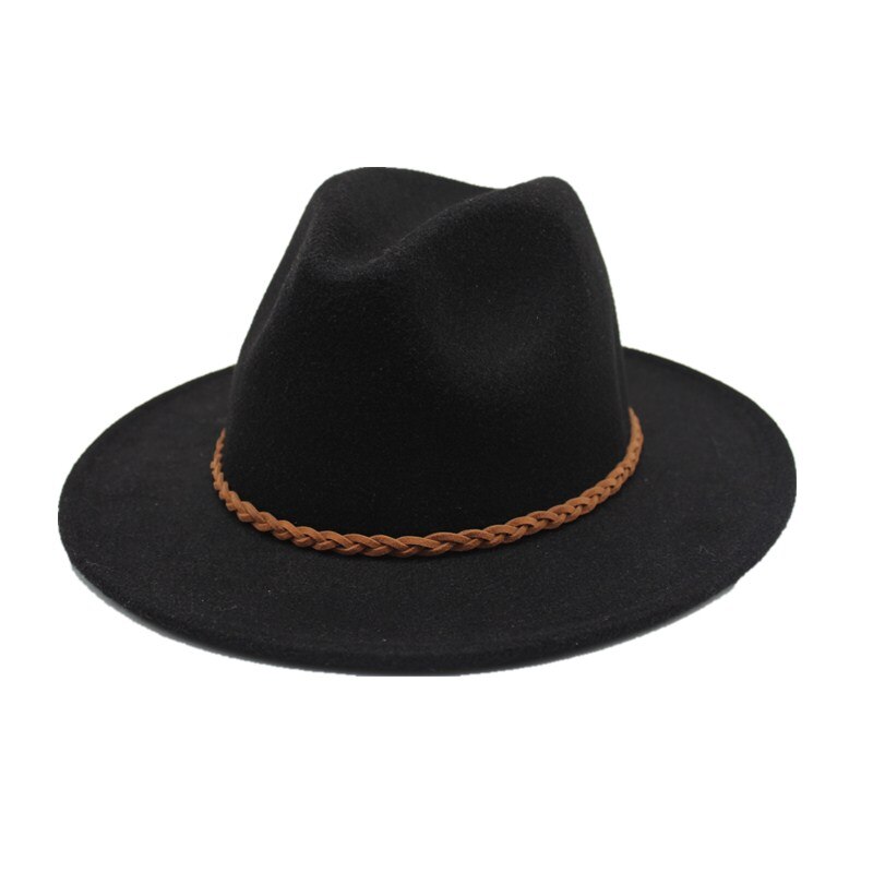 Seioum Wide Flat Brim wool felt Fedoras hats with Ribbon Band jazz trilby formal top hat panama cap Floppy Hat for men women
