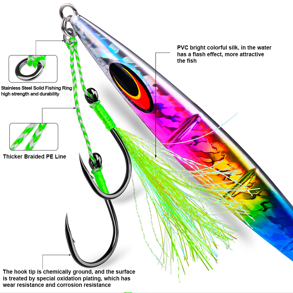 PROBEROS 5 uds luminoso con anzuelo de pesca con borla, anzuelos dobles con línea para pesca en agua salada y dulce, accesorios de pesca