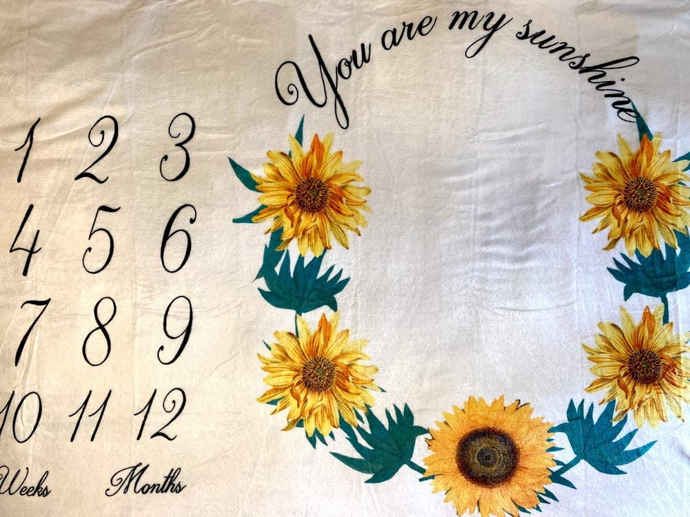 Baby Monthly Milestone Blanket Newborn Girls Photo Props Sunflower Sun Photography Growing Infants Toddlers Swaddle Blanket