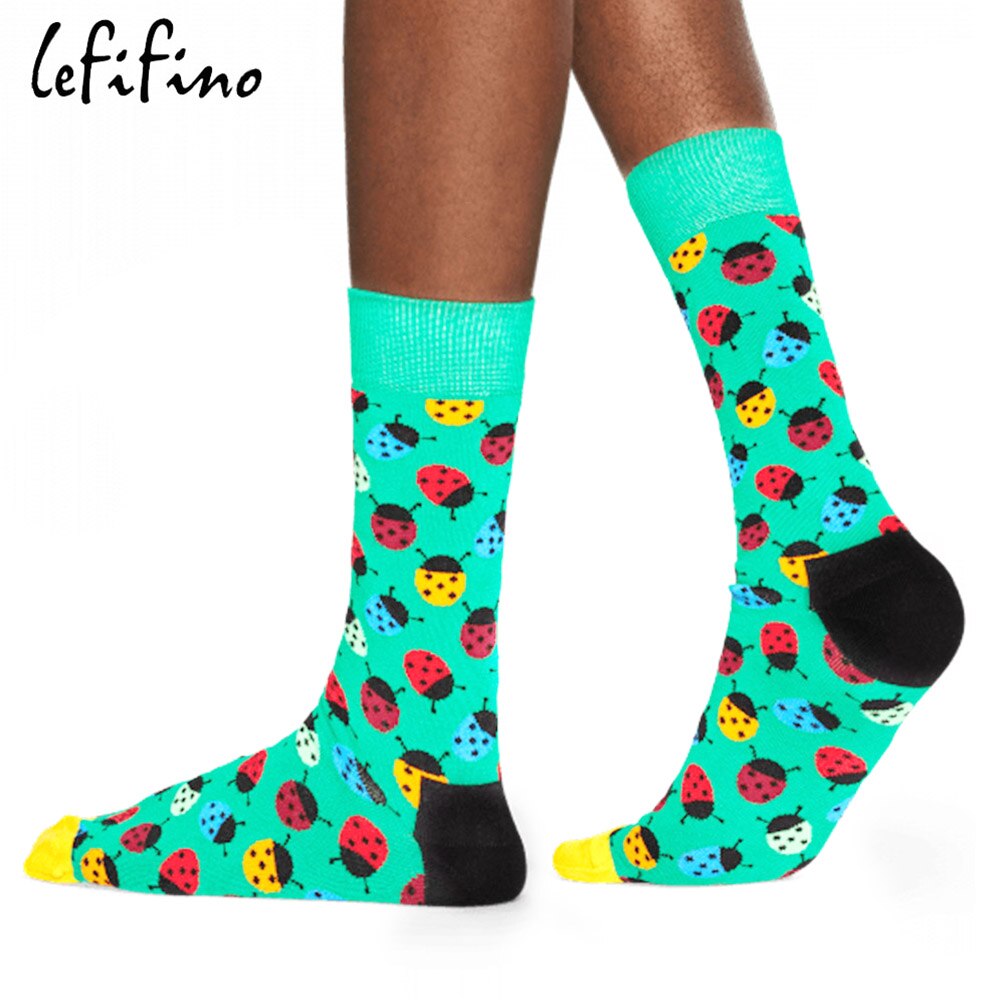 Combed Cotton Men's Socks Big Size Mushroom Ladybug Squirrel Long Cool Funny Socks Colorful Hip Hop Crew Socks Ne73630