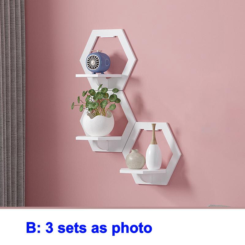 Vägghylla fri stansning väggmonterad tv bakgrund vägghängare sovrum balkong sängbord vägg blomkruka stativ: B