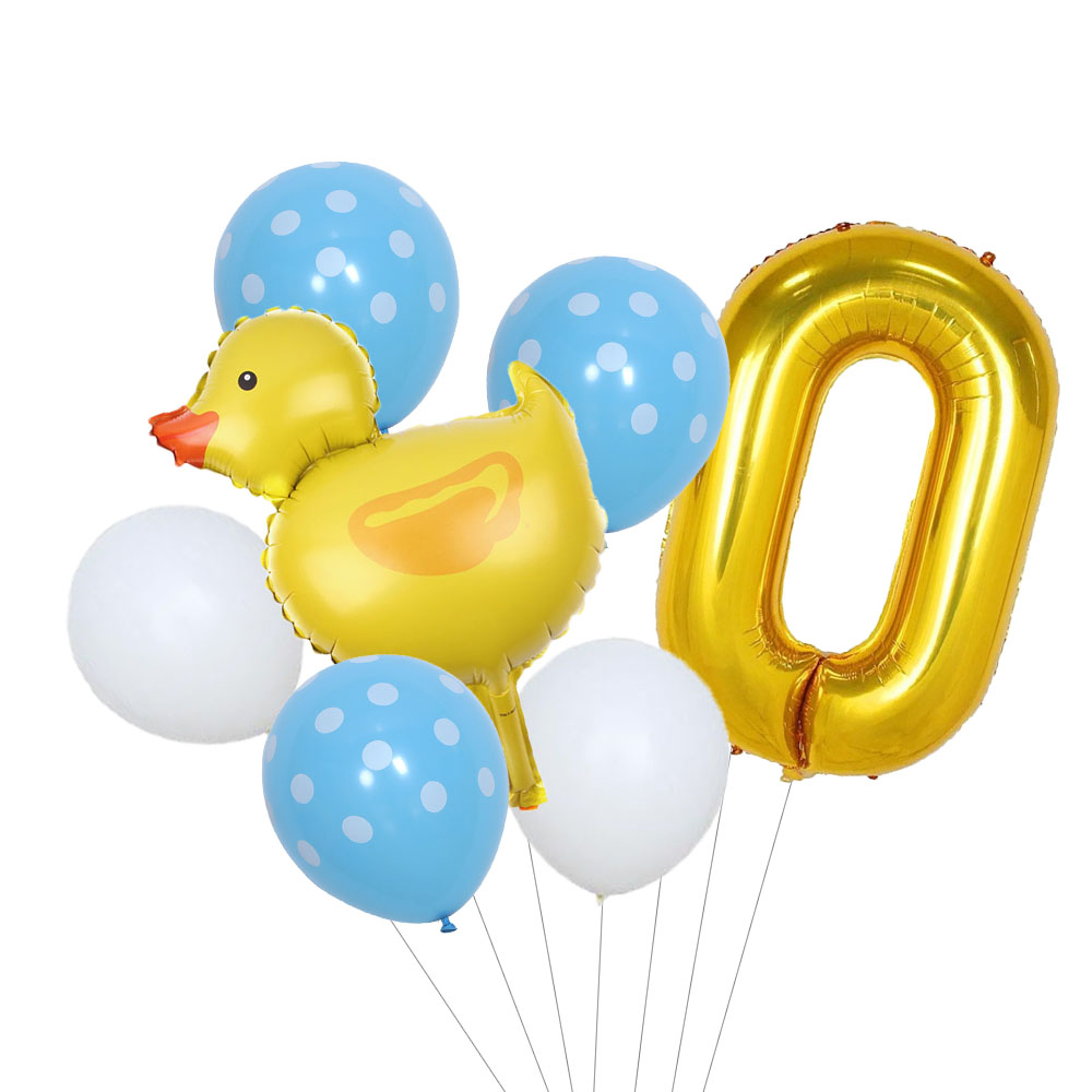 7Pcs Mini Duck Foil Balloons Set 32inch Gold Number Balloon for Kids Birthday Party Baby Shower Decoration Supplies: Laser