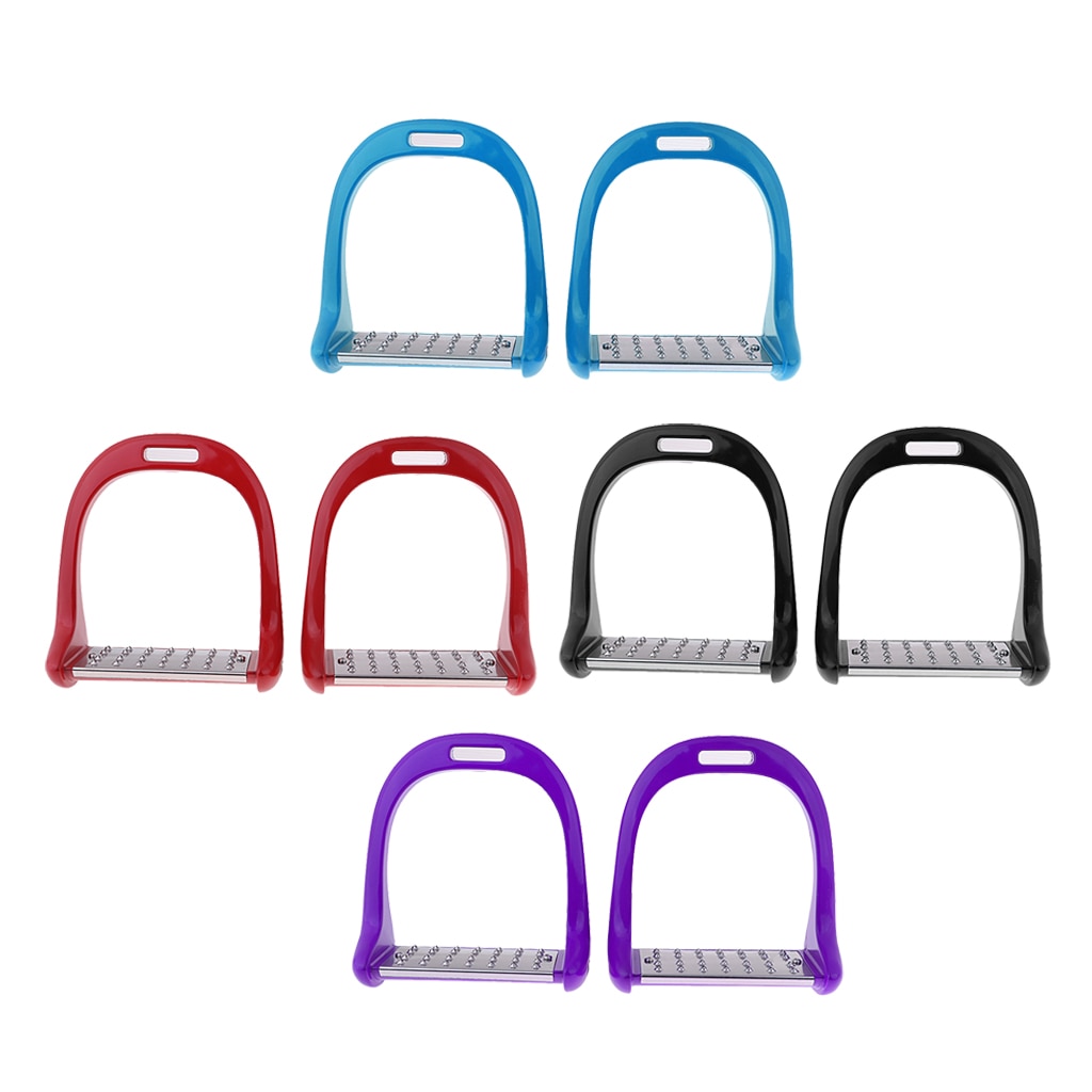 1Pair Stainless Steel Treads Horse Saddle English Stirrups Safe Western Horse Riding Equipment Red/Blue/Black 7.08 x 5.9 inch