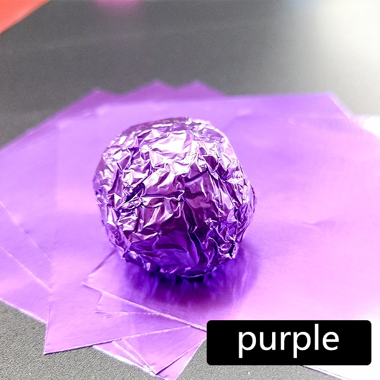 100 piezas de papel de aluminio dorado para envolver dulces, galletas, Chocolate, papel de hojalata para fiestas, papel artesanal de embalaje de con relieve de Metal, 8x8cm: purple