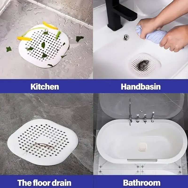 Conveniente y duradero cubierta de drenaje de ducha cuadrada de silicona evita la obstrucción del fregadero colador de drenaje de ducha colador de fregadero de adsorción