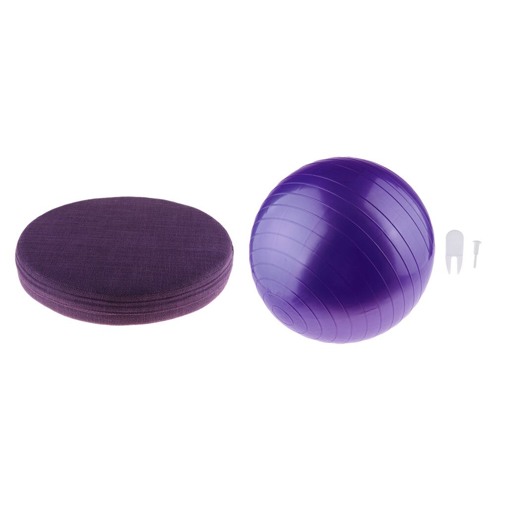 Premium Yoga Ball Fitness Balance Ball &amp; Round Meditation Cushion: Purple