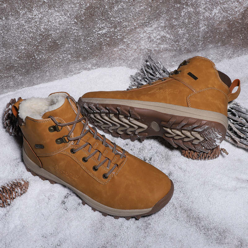 Women hiking shoes winter waterproof Non-Slip Outdoor boots With Fur Snow Sneakers Camping Sport Trekking Shoes for woman plush: Orange / 8.5